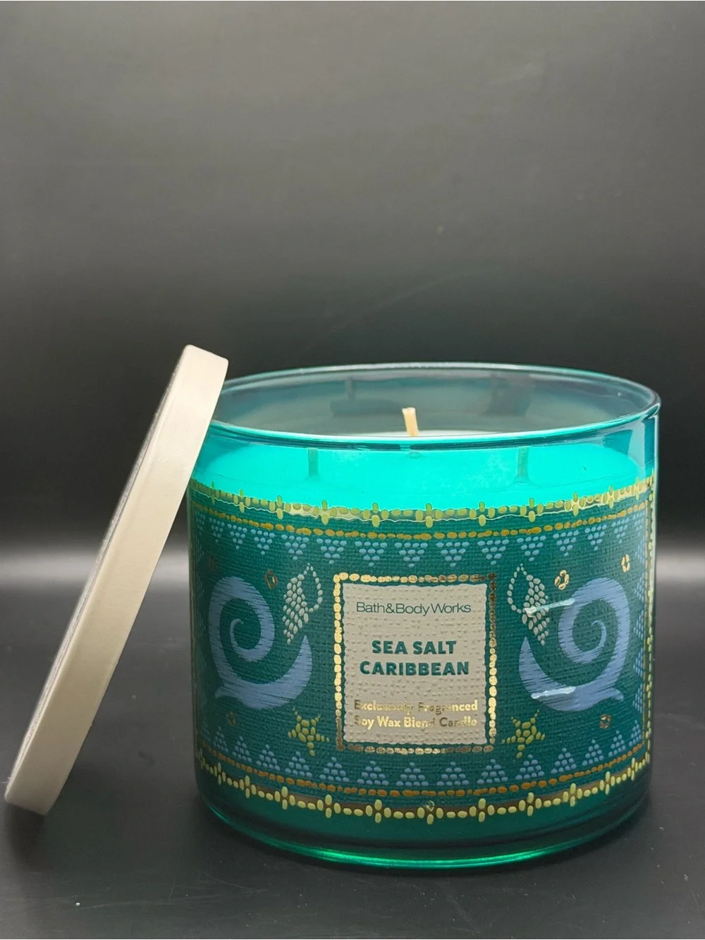 Bath & Body Works Sea Salt Caribbean Candle - Teal & Gold
